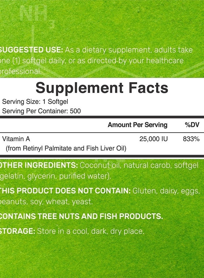 DEAL SUPPLEMENT فيتامين أ عالي الفعالية 25000 وحدة دولية، 500 كبسولة زيت جوز الهند | سهل الامتصاص، مصدر طبيعي لزيت كبد السمك – فيتامينات لصحة العين، المناعة، والبشرة – سهل البلع، غير معدل وراثيًا - Image 2