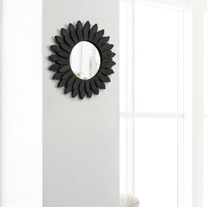 Honiway Beach Wall Decor Mirror 12 inch Wood Coastal Wall Decor Sunburst Boho Home Decor Room Decor for Bedroom Living Room Bathroom Cyan - Image 4