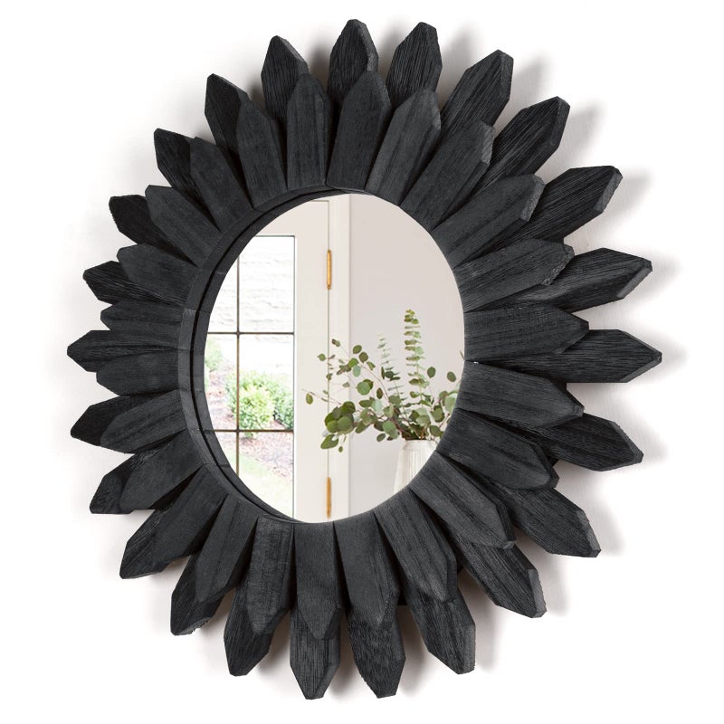 Honiway Beach Wall Decor Mirror 12 inch Wood Coastal Wall Decor Sunburst Boho Home Decor Room Decor for Bedroom Living Room Bathroom Cyan - Image 1