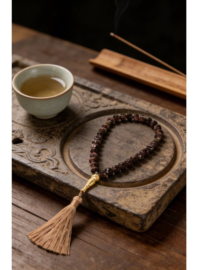 Nariele 33 Beads Transparent Wine Red Floating Pattern Round Islamic Tasbih Prayer Beads, Gold Plated Spacers Metal Divider Tube Light Brown Long Tassel Muslim Rosary, Vintage Luxury Unisex Dhikr Beads For Salah & Eid Gifting - Image 4