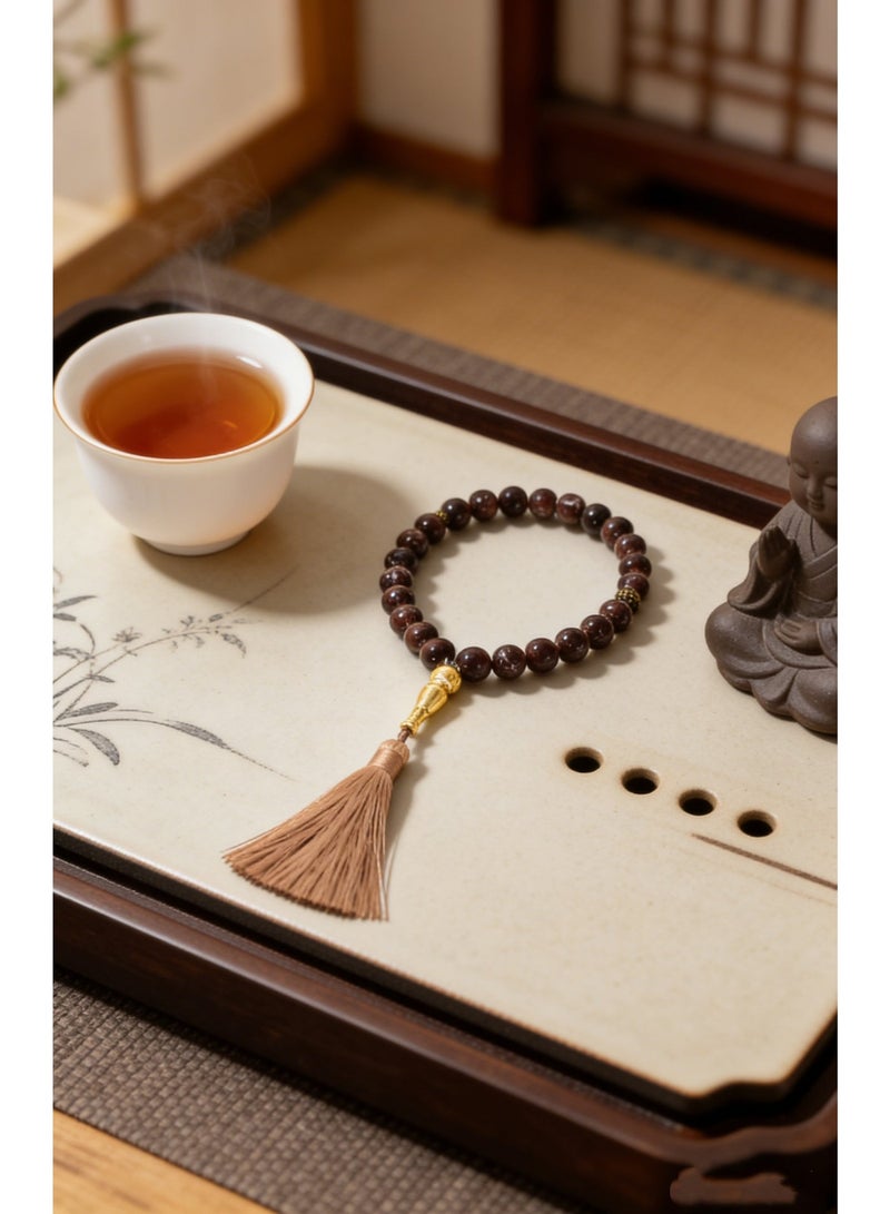 Nariele 33 Beads Transparent Wine Red Floating Pattern Round Islamic Tasbih Prayer Beads, Gold Plated Spacers Metal Divider Tube Light Brown Long Tassel Muslim Rosary, Vintage Luxury Unisex Dhikr Beads For Salah & Eid Gifting - Image 2