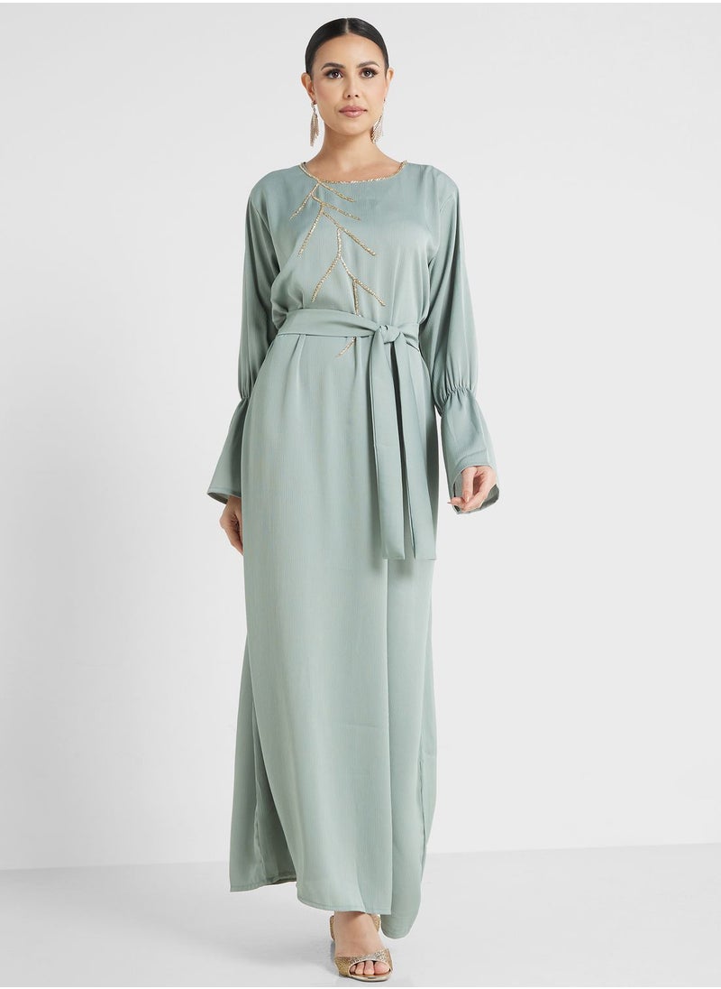 hayas closet - Embellished Belted Jalabiya - Image 1