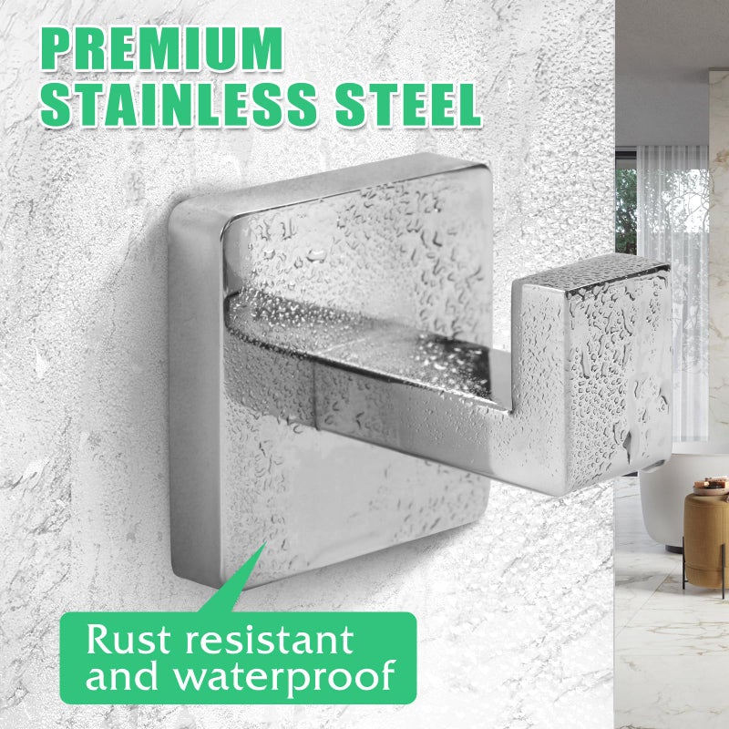 Fenas Heavy Duty Stainless Steel Towel Hooks, Wall Mounted Square Robe Hooks for Bathroom, Kitchen, Bedroom, Hotel Chrome Polished 2 Pack - Image 2