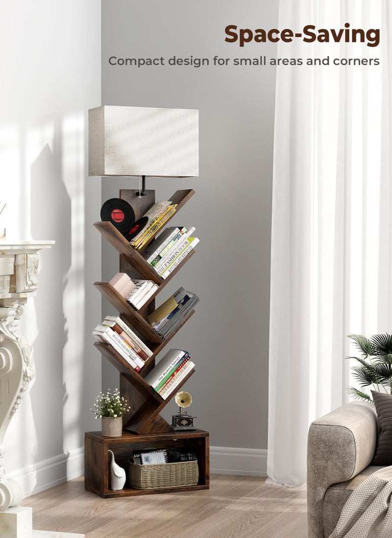 Onelight 6-Layer Solid Wood Bookshelf Floor Lamp with Light for Book Storage, Suitable for Living Room, Bedroom and Home Office, Brown - Image 2