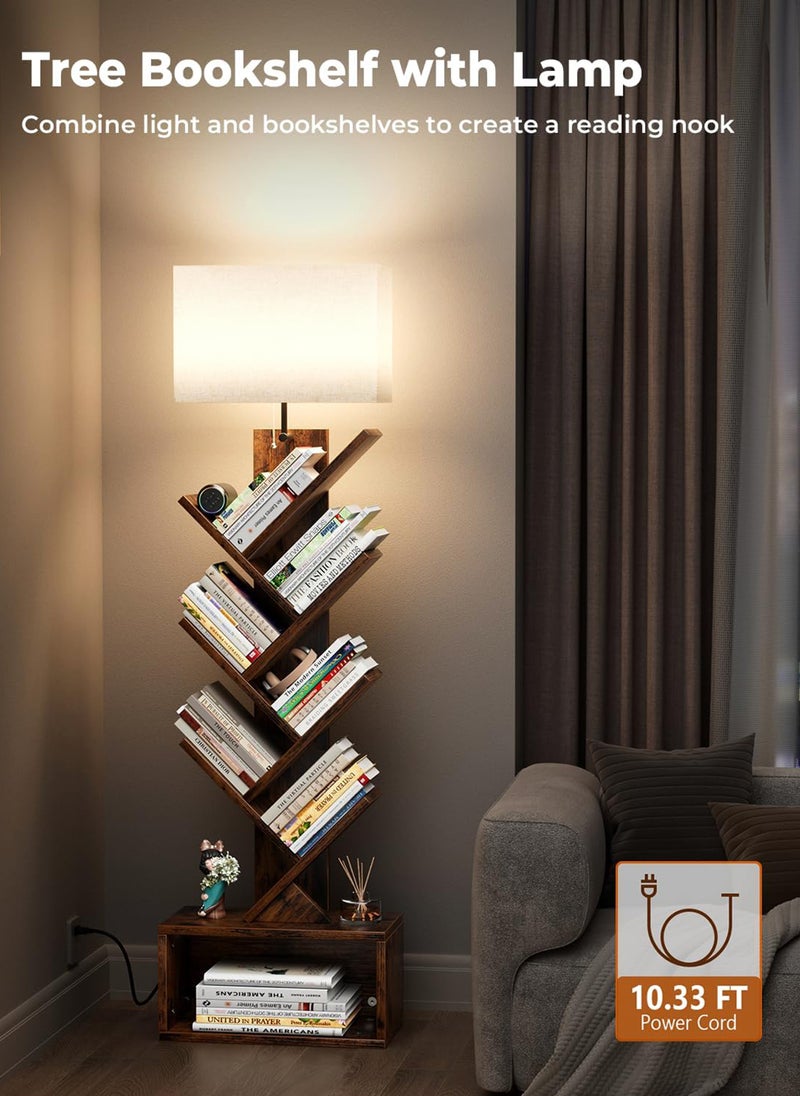 Onelight 6-Layer Solid Wood Bookshelf Floor Lamp with Light for Book Storage, Suitable for Living Room, Bedroom and Home Office, Brown - Image 3