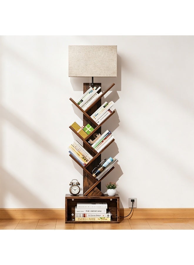 Onelight 6-Tier Tree Bookshelf with Built-in LED Floor Lamp, Solid Wood Open Display Bookcase with Storage Shelves, 3 Color Dimmable Standing Light with Remote, Decorative Display Shelf for Living Room Bedroom Majlis Home Decor - Image 1