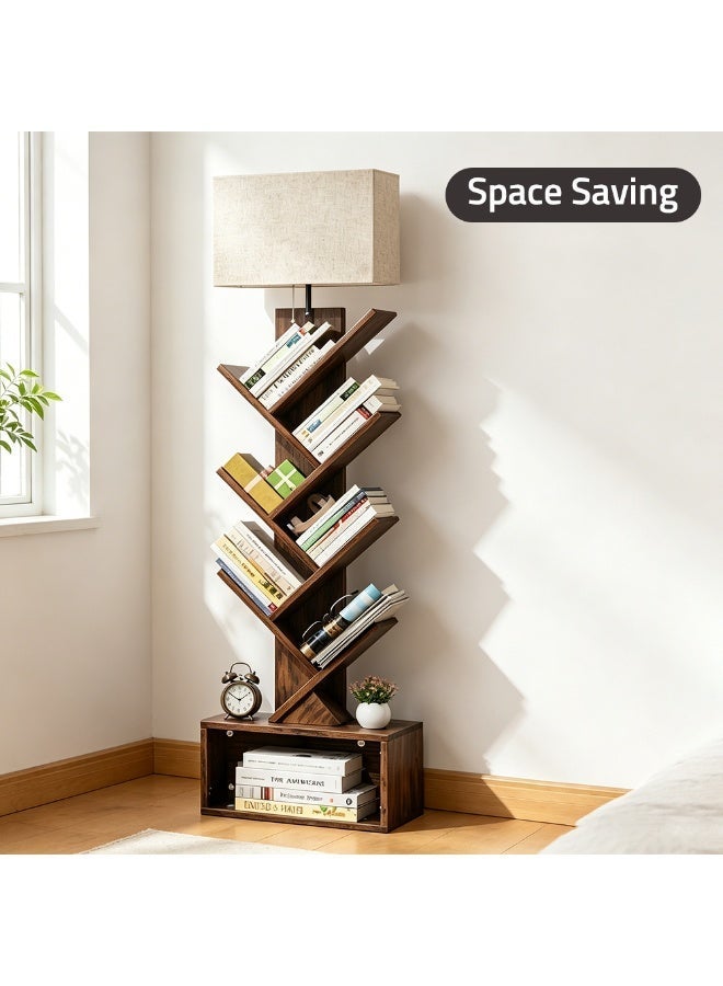 Onelight 6-Tier Tree Bookshelf with Built-in LED Floor Lamp, Solid Wood Open Display Bookcase with Storage Shelves, 3 Color Dimmable Standing Light with Remote, Decorative Display Shelf for Living Room Bedroom Majlis Home Decor - Image 2