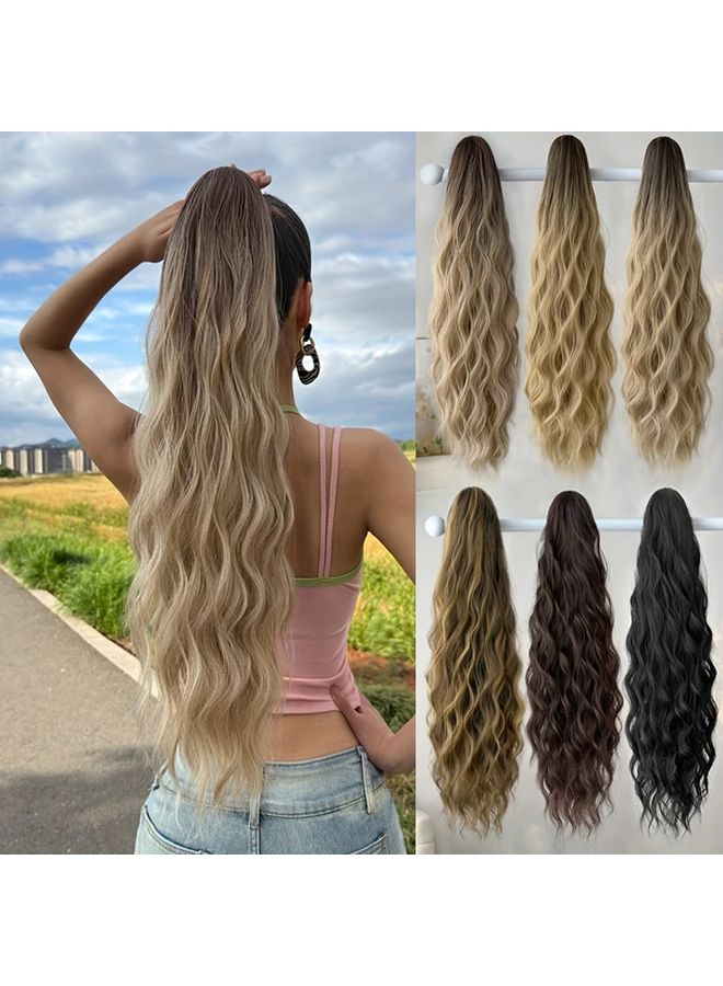 Synthetic Ponytail Wig 26 Inch Gradient Color 4 Clip In Daily Wear Hair Accessory - Image 1