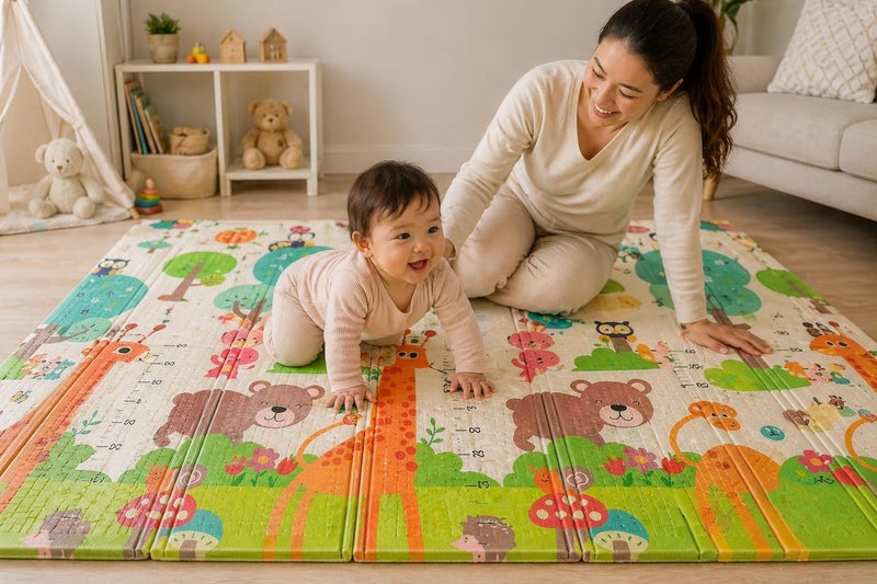 WENGTY Baby Folding Portable Waterproof Extra Large Size Non Toxic BPA Free Reversible Non Toxic Baby Kids Toddler Learning & Crawling Play Mat (150X200 CM 8MM Thickness, Multi Color) (Orange Bear Alphabet) - Image 1