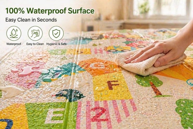 WENGTY Baby Folding Portable Waterproof Extra Large Size Non Toxic BPA Free Reversible Non Toxic Baby Kids Toddler Learning & Crawling Play Mat (150X200 CM 8MM Thickness, Multi Color) (Orange Bear Alphabet) - Image 5