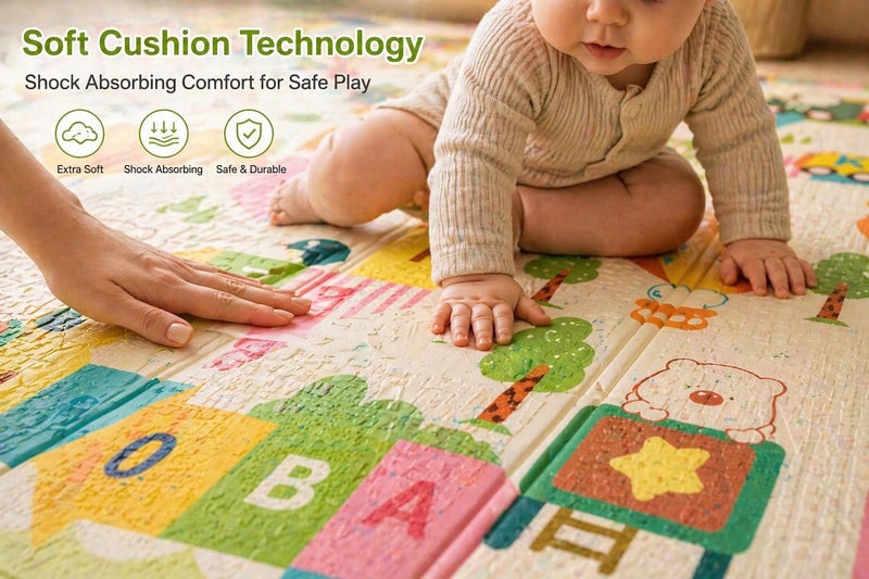 WENGTY Baby Folding Portable Waterproof Extra Large Size Non Toxic BPA Free Reversible Non Toxic Baby Kids Toddler Learning & Crawling Play Mat (150X200 CM 8MM Thickness, Multi Color) (Orange Bear Alphabet) - Image 4