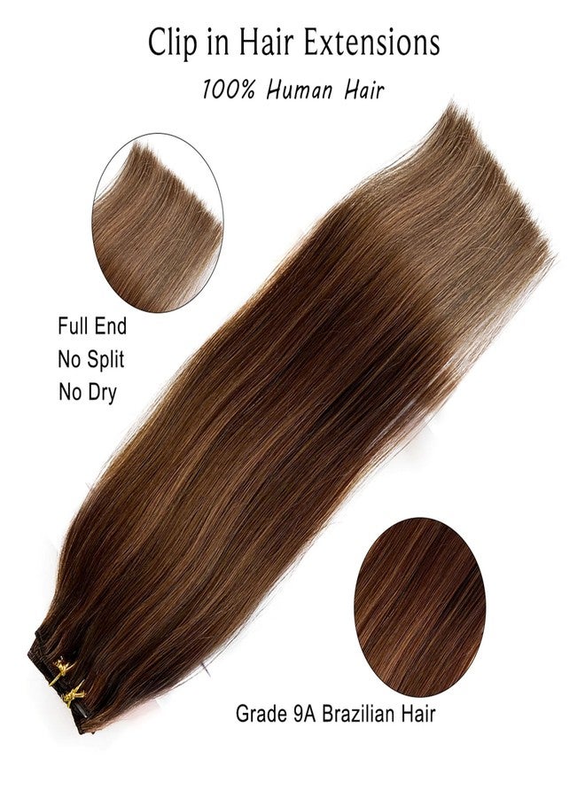 Ubetta Clip in Hair Extensions, Chocolate Brown Balayage Auburn Hair Extensions Real Human Hair Clip ins Extensions 14 Inch 7 Pieces 70G Double Weft Real Hair Extensions Clip in Human Hair - Image 3