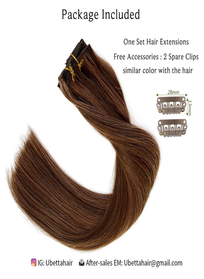 Ubetta Clip in Hair Extensions, Chocolate Brown Balayage Auburn Hair Extensions Real Human Hair Clip ins Extensions 14 Inch 7 Pieces 70G Double Weft Real Hair Extensions Clip in Human Hair - Image 5