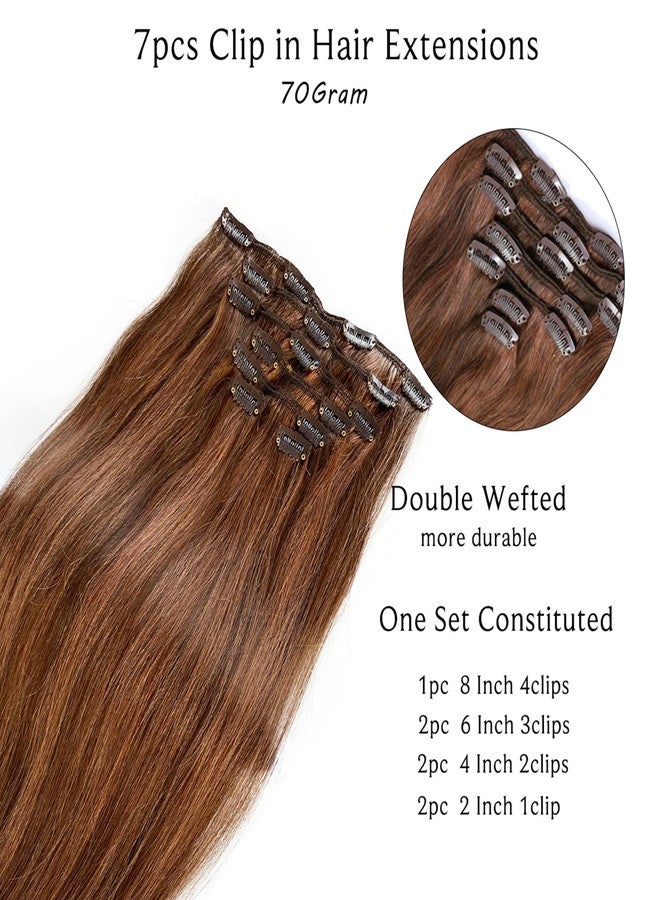 Ubetta Clip in Hair Extensions, Chocolate Brown Balayage Auburn Hair Extensions Real Human Hair Clip ins Extensions 14 Inch 7 Pieces 70G Double Weft Real Hair Extensions Clip in Human Hair - Image 2