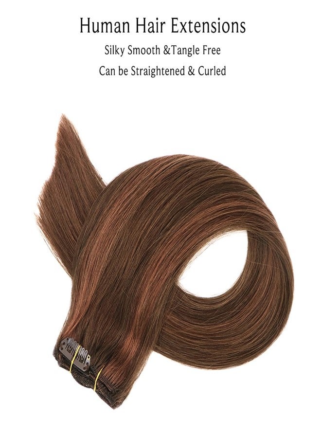Ubetta Clip in Hair Extensions, Chocolate Brown Balayage Auburn Hair Extensions Real Human Hair Clip ins Extensions 14 Inch 7 Pieces 70G Double Weft Real Hair Extensions Clip in Human Hair - Image 4