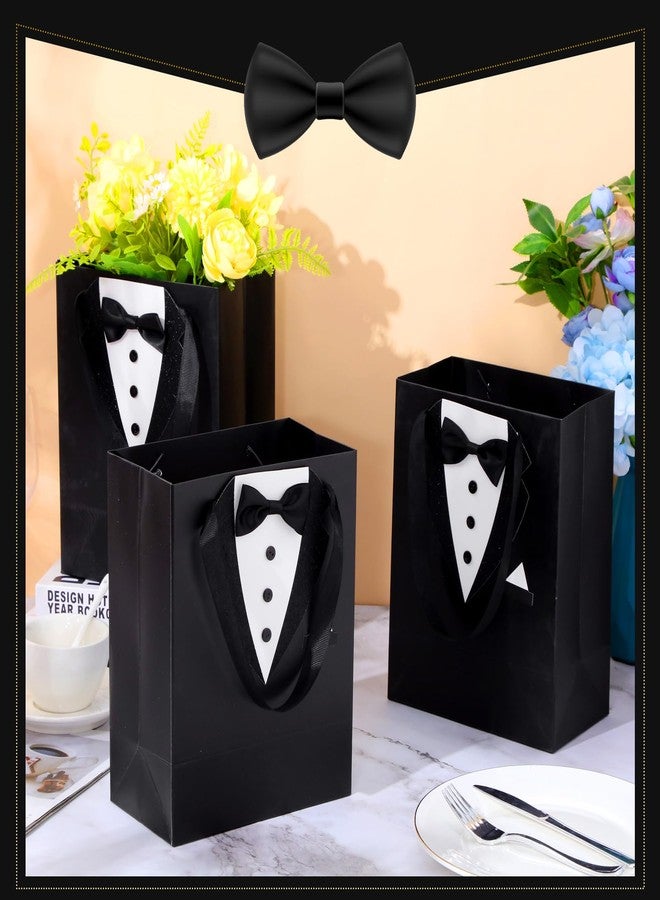 Chuangdi 8 Pcs Groomsmen Gift Bags with 3D Tuxedo Design 8 x 4.5 x 10 Inch with Handle Groomsmen Paper Gift Bags for Wedding Bachelor Birthday Party Favor Anniversary Supplies (Black) - Image 5