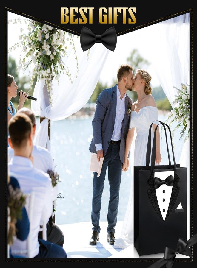 Chuangdi 8 Pcs Groomsmen Gift Bags with 3D Tuxedo Design 8 x 4.5 x 10 Inch with Handle Groomsmen Paper Gift Bags for Wedding Bachelor Birthday Party Favor Anniversary Supplies (Black) - Image 4