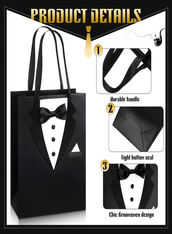 Chuangdi 8 Pcs Groomsmen Gift Bags with 3D Tuxedo Design 8 x 4.5 x 10 Inch with Handle Groomsmen Paper Gift Bags for Wedding Bachelor Birthday Party Favor Anniversary Supplies (Black) - Image 3