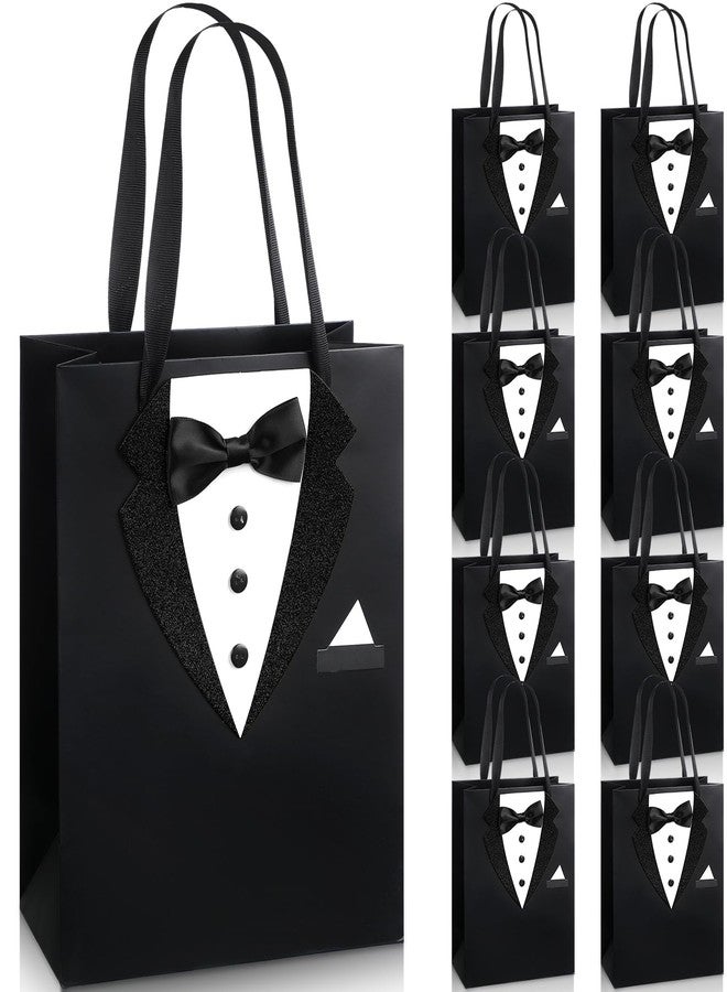 Chuangdi 8 Pcs Groomsmen Gift Bags with 3D Tuxedo Design 8 x 4.5 x 10 Inch with Handle Groomsmen Paper Gift Bags for Wedding Bachelor Birthday Party Favor Anniversary Supplies (Black) - Image 1
