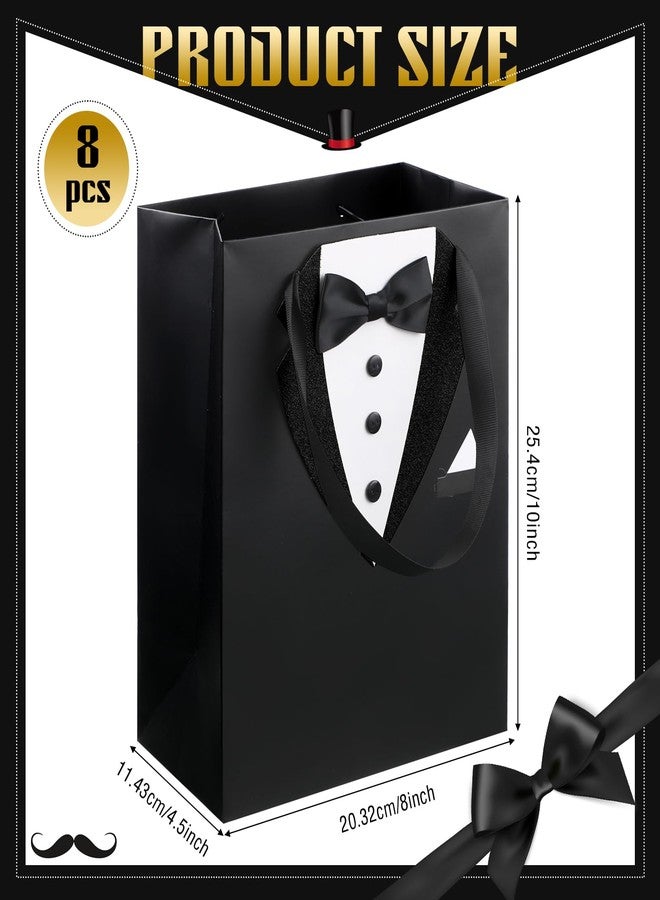 Chuangdi 8 Pcs Groomsmen Gift Bags with 3D Tuxedo Design 8 x 4.5 x 10 Inch with Handle Groomsmen Paper Gift Bags for Wedding Bachelor Birthday Party Favor Anniversary Supplies (Black) - Image 2