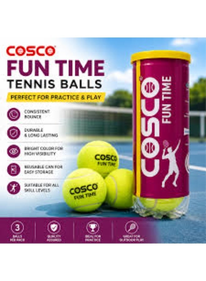 Cosco Fun Time Tennis Balls (Pack of 3) | Ideal for Practice & Outdoor Play | Durable & Long Lasting | High Visibility Yellow Balls | Reusable Canister Storage - Image 2