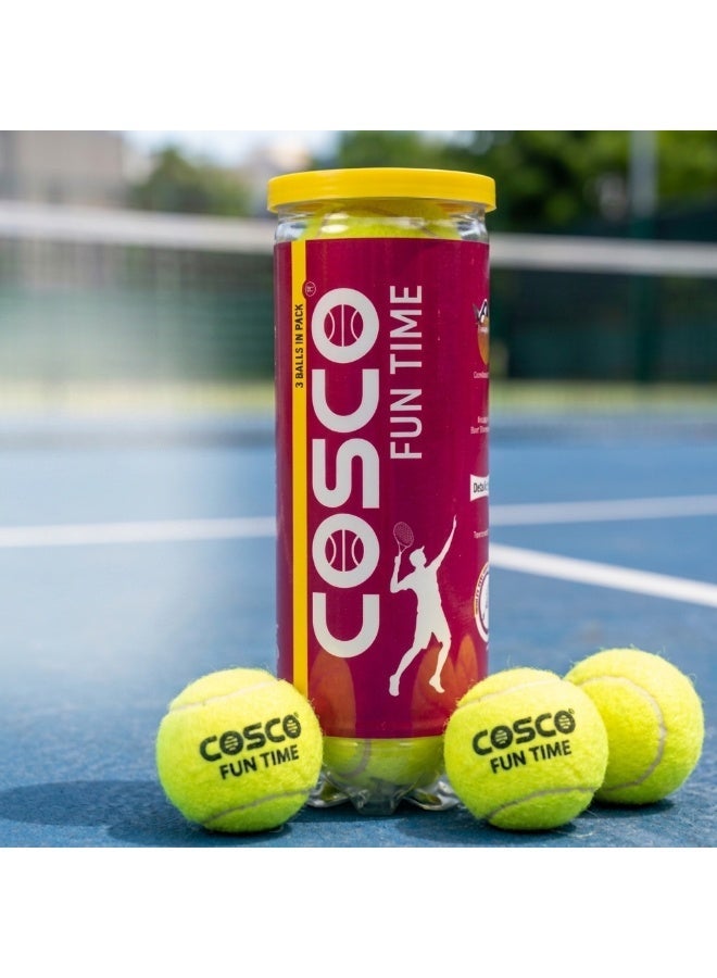 Cosco Fun Time Tennis Balls (Pack of 3) | Ideal for Practice & Outdoor Play | Durable & Long Lasting | High Visibility Yellow Balls | Reusable Canister Storage - Image 1