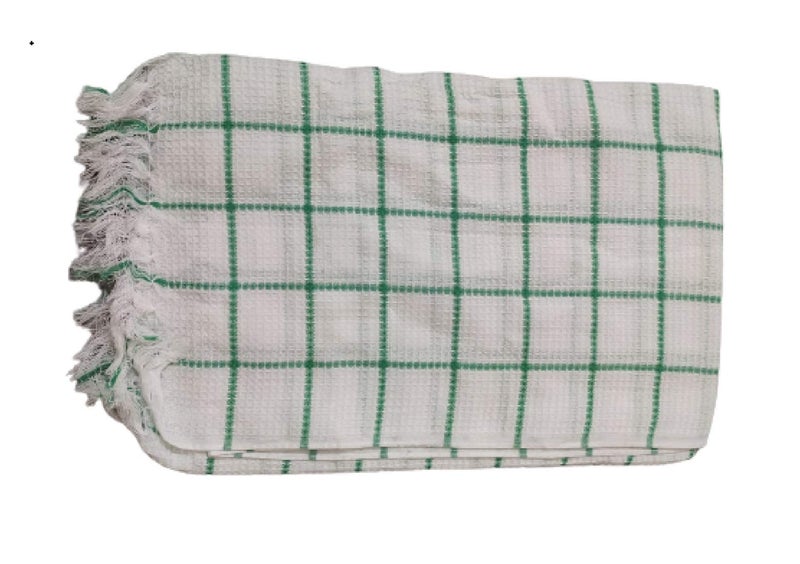 Cotton Colors Pure Cotton White Bath Towels 150 x 75 cm, Flat Woven; Checked Design - Pack of 2, Extra Soft._DA130  - Image 2