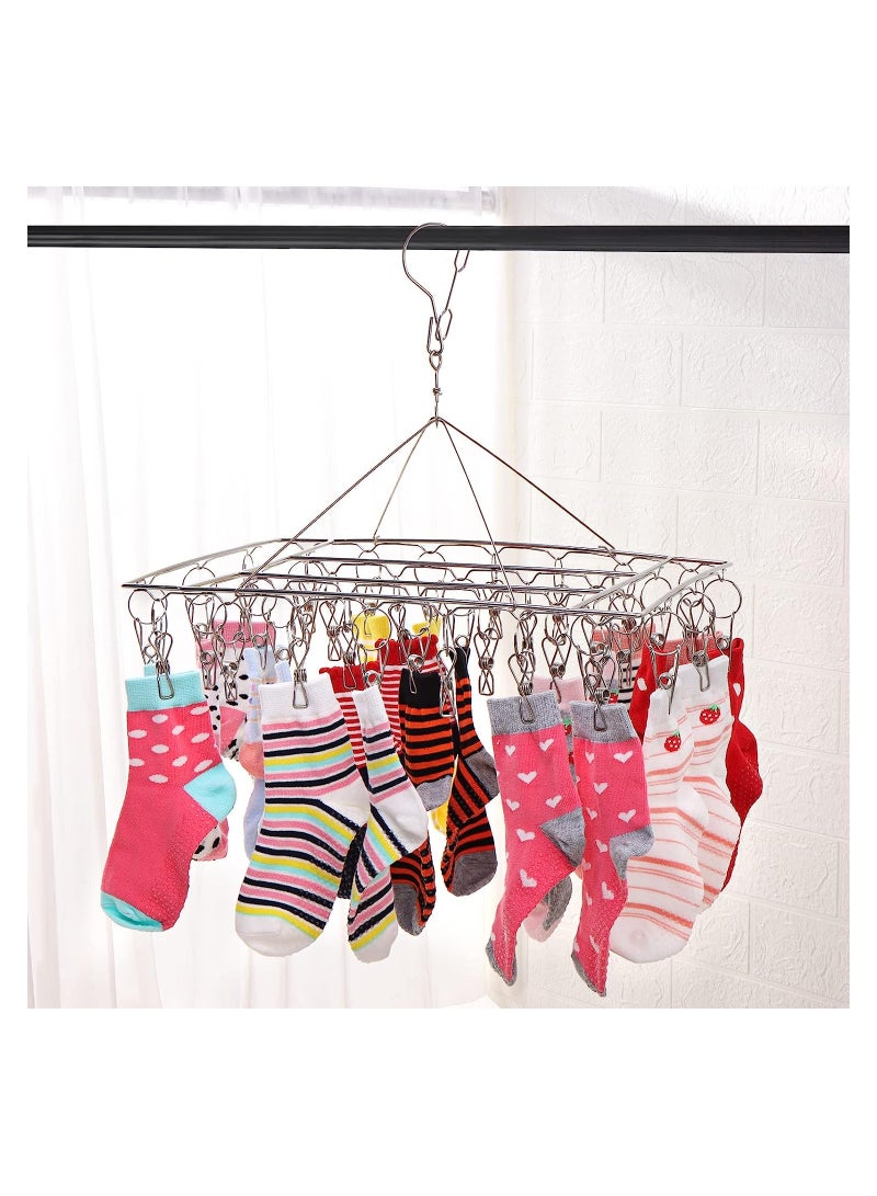 KASTWAVE Stainless Steel Sock Drying Rack, Windproof Sock Hanger Dryer with 36pcs Pegs and Swivel Hook, for Socks, Underwear and Small Items. - Image 2