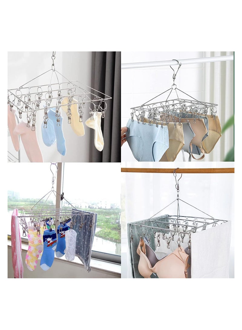 KASTWAVE Stainless Steel Sock Drying Rack, Windproof Sock Hanger Dryer with 36pcs Pegs and Swivel Hook, for Socks, Underwear and Small Items. - Image 3