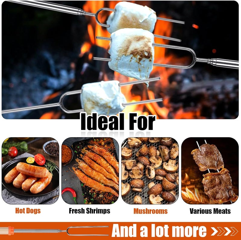 Briout Extendable Stainless Steel Roasting Sticks - Smores Sticks for Fire Pit Long 32 Inch, Smore Skewers Hot Dog Fork Campfire Accessories, Camping Essentials for S'mores - 10 Pack - Image 2