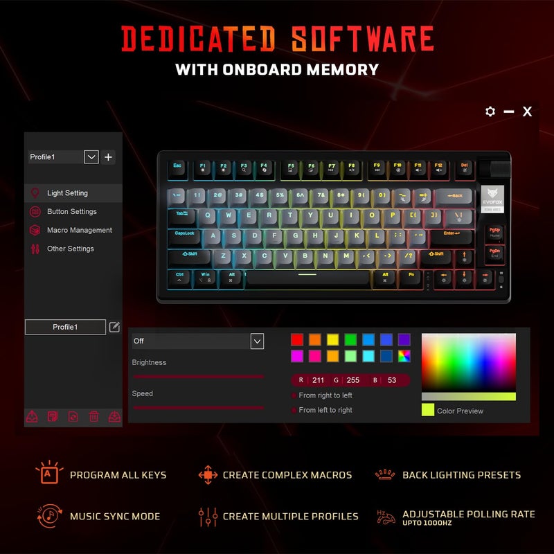 EvoFox Ronin Wired Mechanical Gaming Keyboard | 9 Layer Gasket Sound Dampening Design, Outemu Red Silent Switches, Hot Swappable, Per-Key RGB, nKey Rollover, Volume Knob | Windows Software (Black) - Image 4