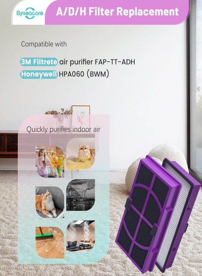 فلتر بديل A/D/H متوافق مع فلتر 3M Filtrete FAP-TT-ADH، يُقارن بفلتر Honeywell HPA060 BWM، فلتر ترشيح 2 في 1 مع فلتر كربون نشط، قطعتان - Image 2