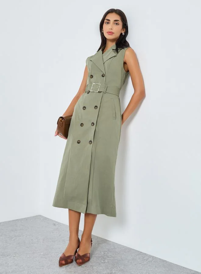 Olive Belted Blazer Midi Dress