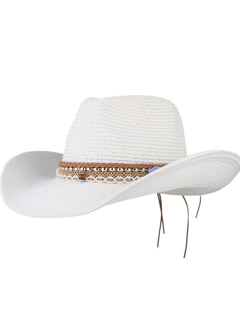 SOLARAE Cowboy Hat Straw Ceremony Beach Sunscreen Roll Up Wide Brim Western Cowgirl Summer Sun For Women Men Girls - Image 1