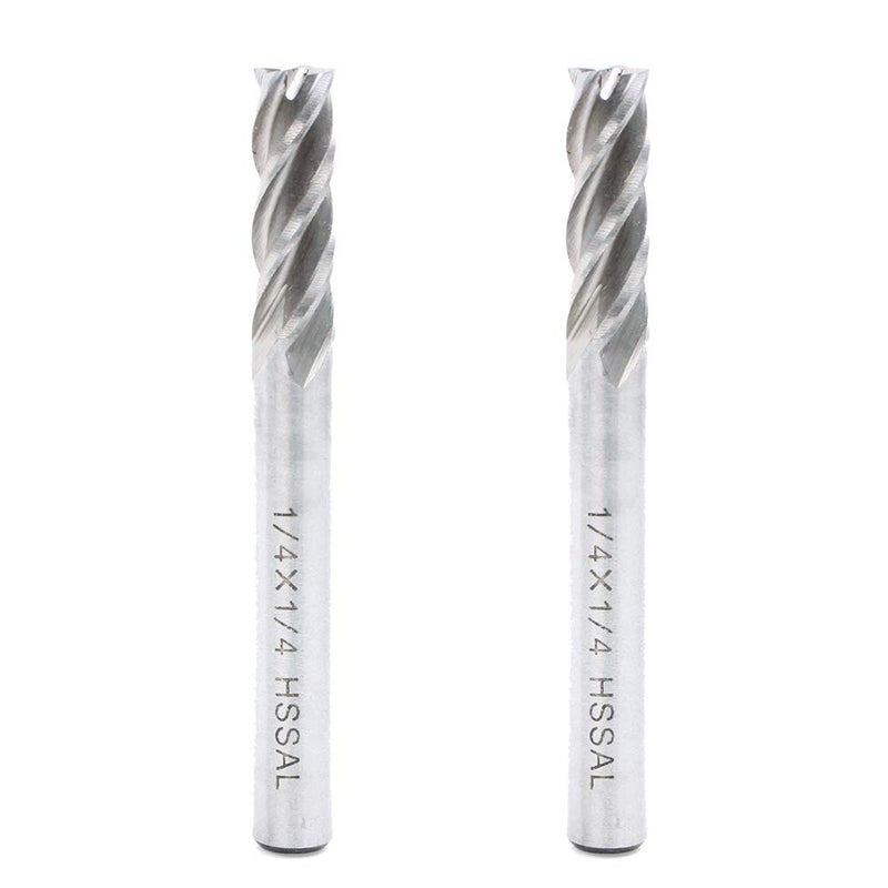 AUTOTOOLHOME 1/4 inch HSS 4 Flutes End Mills Milling Cutter End Drill Bit Straight Shank Pack of 2 CNC Milling Drill Bits Router Bits for Wood Aluminum Steel - Image 1