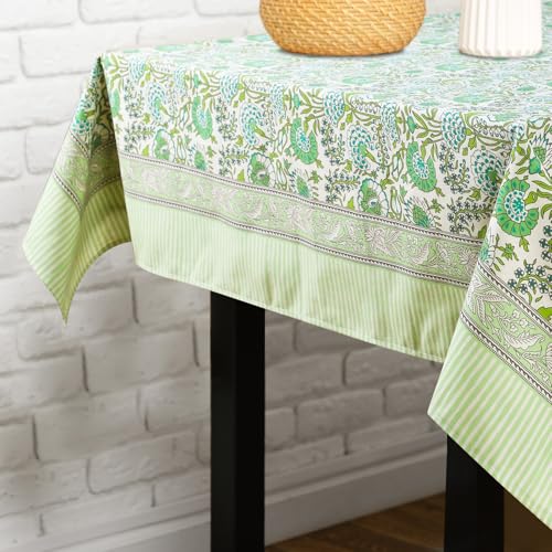 Newtay 60'' x 60'' Agate Green Cotton Tablecloth Handmade Indian Block Print Floral Tablecloth Dust Proof Square Table Cover for Kitchen Dining Wedding Party Holiday Buffet Farmhouse - Image 4