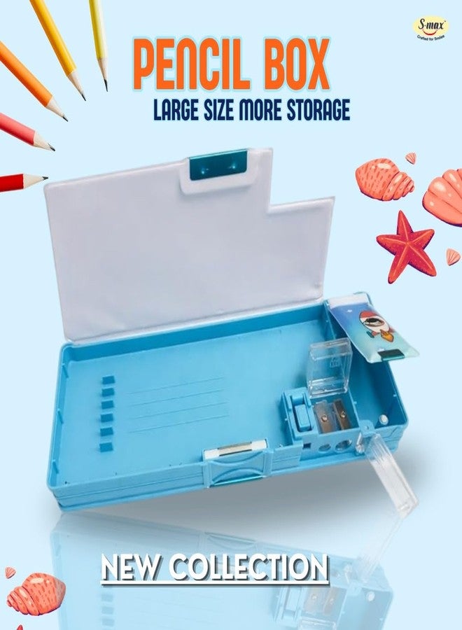 SMAX Space Theme Pencil Box for Kids with Sharpener & Compartments | Large Capacity Multipurpose Plastic Pencil Case for School Boys & Girls | Cartoon Astronaut Design Stationery Box - Image 3