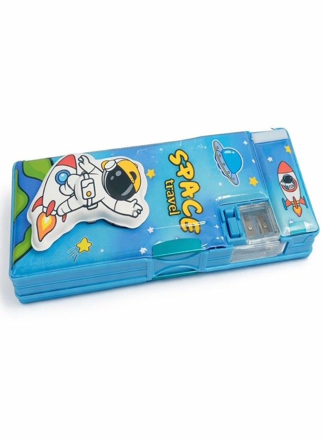 SMAX Space Theme Pencil Box for Kids with Sharpener & Compartments | Large Capacity Multipurpose Plastic Pencil Case for School Boys & Girls | Cartoon Astronaut Design Stationery Box - Image 1