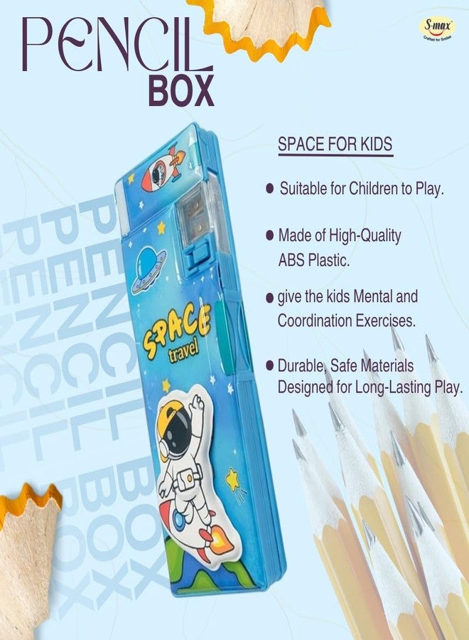 SMAX Space Theme Pencil Box for Kids with Sharpener & Compartments | Large Capacity Multipurpose Plastic Pencil Case for School Boys & Girls | Cartoon Astronaut Design Stationery Box - Image 4