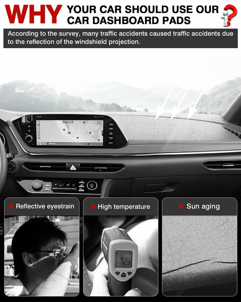 Autorder غطاء لوحة القيادة Autorder لملحقات هيونداي سوناتا 2020-2024 غطاء لوحة الفلانيل واقي من أشعة الشمس والأشعة فوق البنفسجية - Image 2