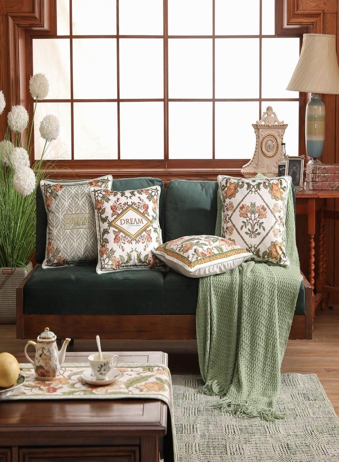 patdrea Designer Pack of 2 Idyllic Throw Pillow Covers 18x18 Inch,Green Farmhouse Dreamy Velvet with Orange Floral Pattern,Decorative Square Pillowcases Cushion for Bed Living Room Outdoor Car - Image 3