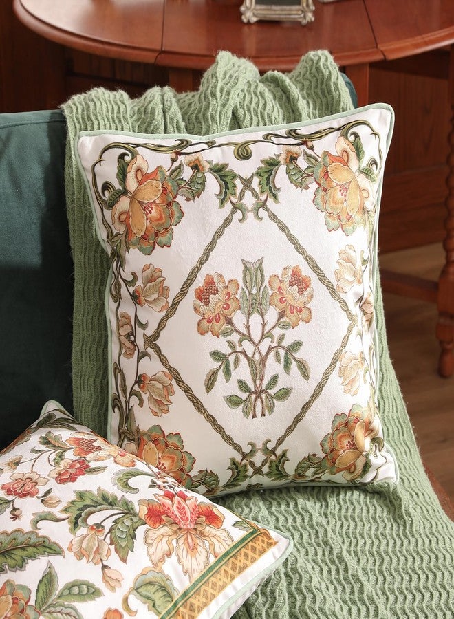 patdrea Designer Pack of 2 Idyllic Throw Pillow Covers 18x18 Inch,Green Farmhouse Dreamy Velvet with Orange Floral Pattern,Decorative Square Pillowcases Cushion for Bed Living Room Outdoor Car - Image 2