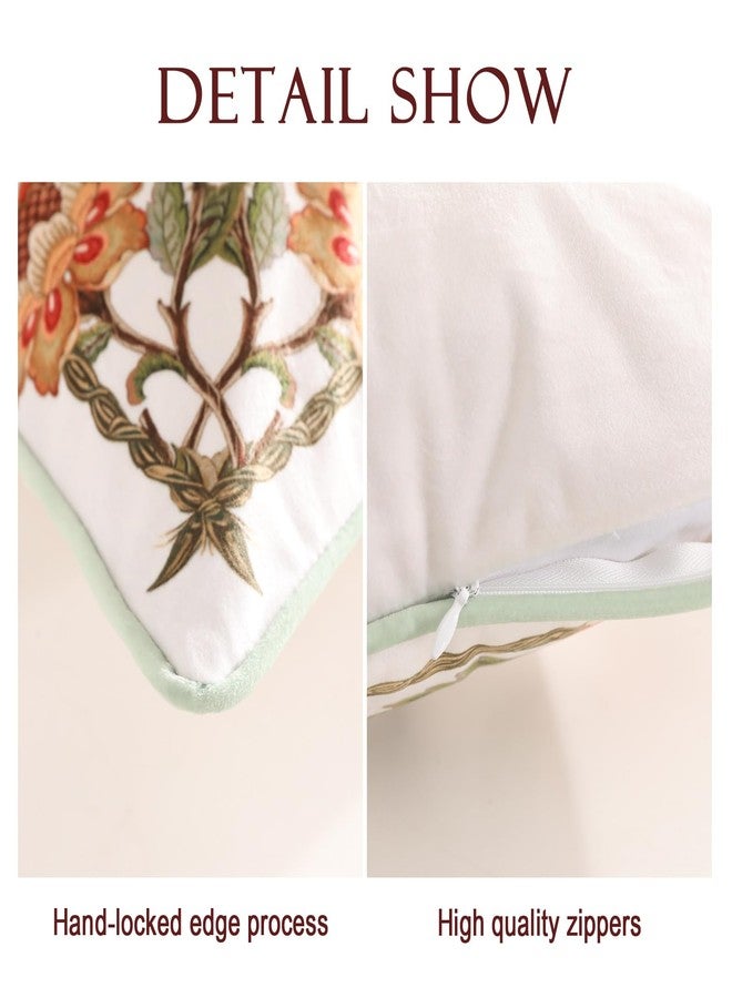 patdrea Designer Pack of 2 Idyllic Throw Pillow Covers 18x18 Inch,Green Farmhouse Dreamy Velvet with Orange Floral Pattern,Decorative Square Pillowcases Cushion for Bed Living Room Outdoor Car - Image 5