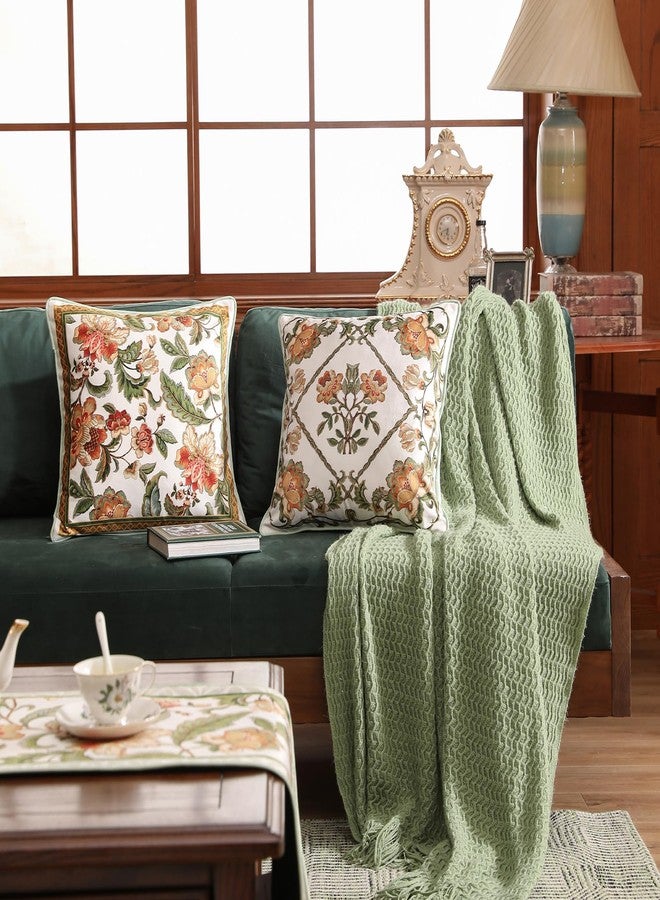 patdrea Designer Pack of 2 Idyllic Throw Pillow Covers 18x18 Inch,Green Farmhouse Dreamy Velvet with Orange Floral Pattern,Decorative Square Pillowcases Cushion for Bed Living Room Outdoor Car - Image 4