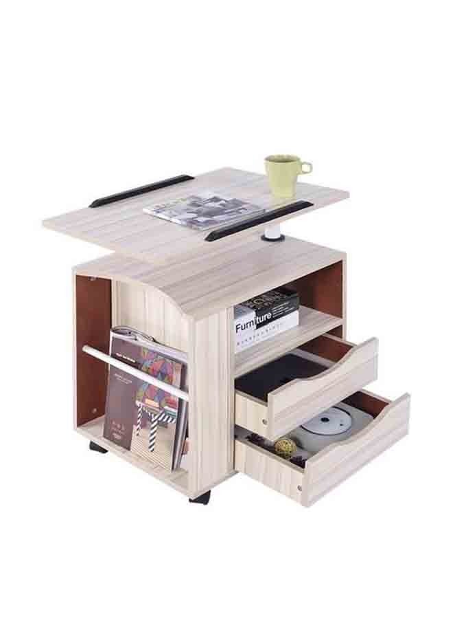 Generic Wooden Notebook Computer Desk, bedside cupboard,Bedside Table, Sofa Side Table, Movable and Fixed, Rotatable Desktop, Multiple Storage Space, White,60cm×40cm×90cm  - Image 1