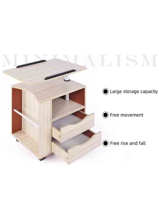 Generic Wooden Notebook Computer Desk, bedside cupboard,Bedside Table, Sofa Side Table, Movable and Fixed, Rotatable Desktop, Multiple Storage Space, White,60cm×40cm×90cm  - Image 3