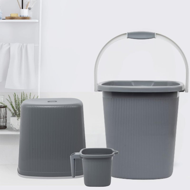 Regalo Regalo Lining Square Bucket 3 Pcs Bath Set(Bucket 25+Mug1.5+Stool)  - Image 1