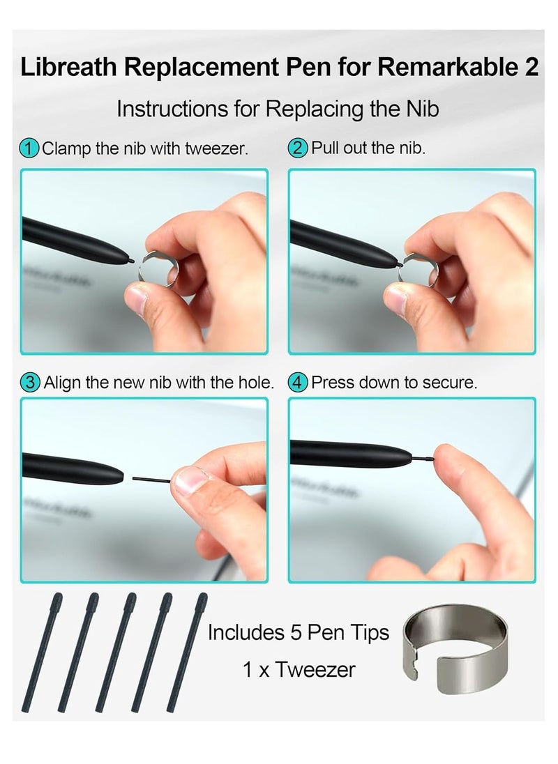 Stylus for Remarkable 2 Pen with 5 Pen Tips, Magnetic Pen Compatible with Galaxy Tab S6 Lite/ S7 FE/ S9 Plus/Samsung S Pen Replacement, 4096 Pressure Sensitivity, Palm Rejection, Tilt Support