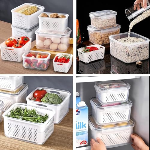Ronanemon Large Fridge Food Storage Container Set with Lids with Strainer, Fruit Vegetable Storage Containers Keep Fruits, Vegetables, Berry, Meat Fresh longer, BPA-Free Plastic Produce Keepers - Image 5