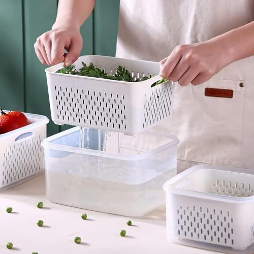 Ronanemon Large Fridge Food Storage Container Set with Lids with Strainer, Fruit Vegetable Storage Containers Keep Fruits, Vegetables, Berry, Meat Fresh longer, BPA-Free Plastic Produce Keepers - Image 3